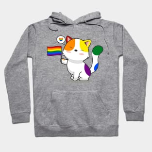 Cute Cat Holding LGBTQ+ Pride Flag Hoodie